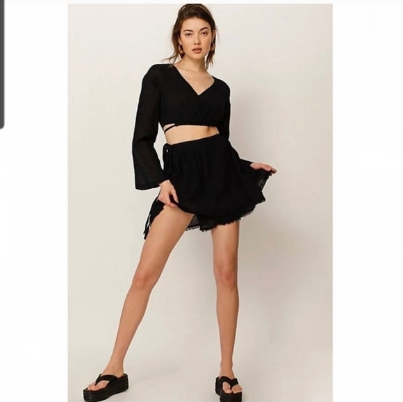 FREE PEOPLE Here She Is Crop Skirt Set Black - Picture 1 of 13